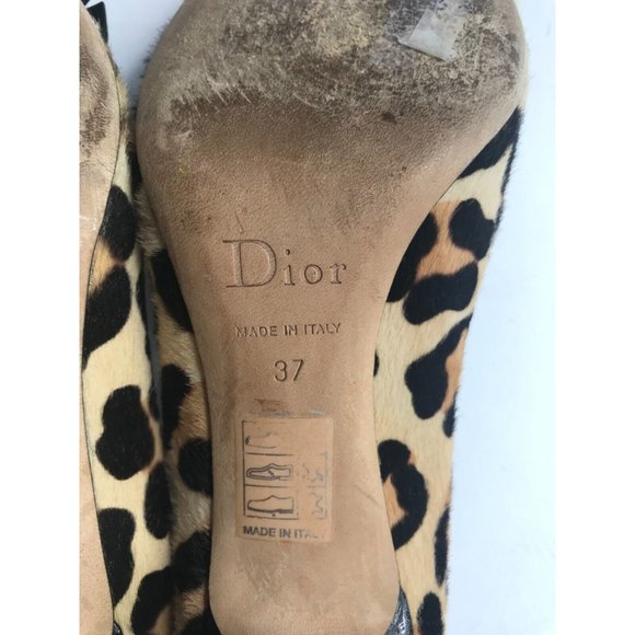 Christian Dior Leopard Print Pony Hair Heels w/ Bow @ Toe, Size 37 (IT), 7 (US) - Picture 9 of 11